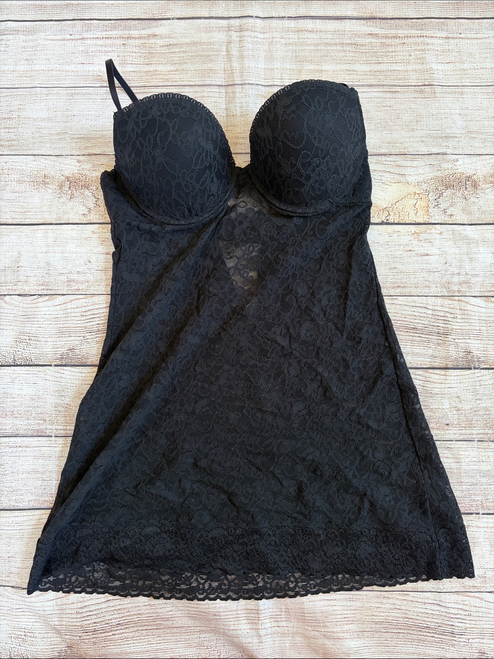 Victoria’s Secret Black Lace Push-Up Chemise Size Large